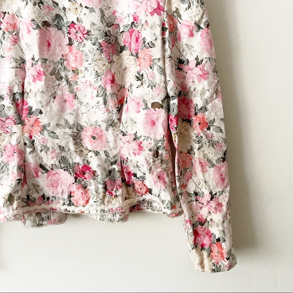 Vintage 80s Floral Pearl Trim Puff Sleeve Blazer  Size 8 - Picture 13 of 13